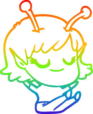 Bir insan tarafından çizilmiş gülümseyen uzaylı kız çizgi filminin çizimi.