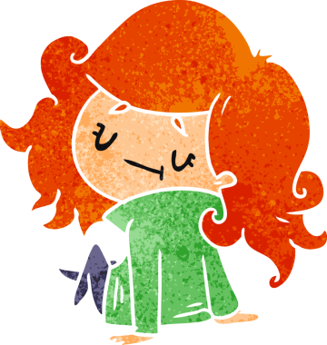 Bir insan tarafından çizilmiş sevimli bir kawai kızının eski çizgi film çizimi.