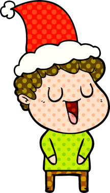 Gülen el çizimi çizgi roman tarzı Noel Baba şapkası giyen bir adamın bir insan tarafından çizilmiş resmi.