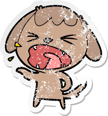 Bir insan tarafından çizilmiş şirin bir köpeğin sıkıntılı çıkartması.