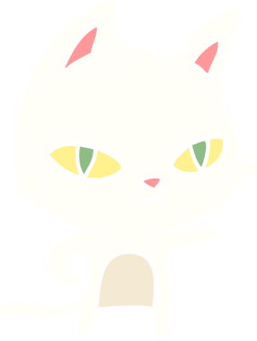 Bir insan tarafından çizilmiş düz renkli çizgi film kedisi.