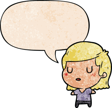 Bir insan tarafından çizilmiş eski moda konuşma baloncuğu olan karikatür kadın.