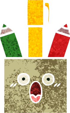 Bir insan tarafından çizilmiş kalem kabının retro illüstrasyon tarzı karikatürü