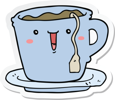 Bir insan tarafından çizilmiş şirin bir fincan ve çay tabağı çıkartması.