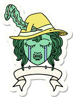 Ağlayan bir Ork Ozan karakterinin çıkartması Bir insan tarafından çizilmiş pankartıyla