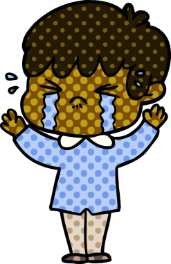 Bir insan tarafından çizilmiş ağlayan çizgi film çocuğu.