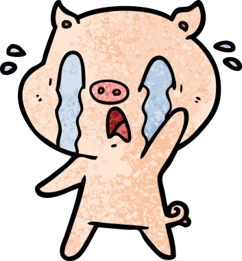 Bir insan tarafından çizilmiş ağlayan domuz çizgi filmi.