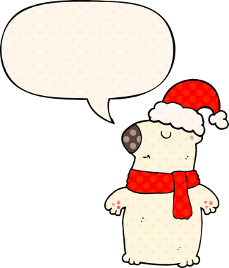 Bir insan tarafından çizilmiş çizgi roman tarzında konuşma balonu olan şirin bir çizgi roman ayısı.