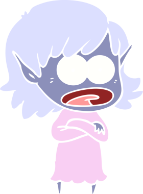 Düz renkli çizgi film bir insan tarafından çizilmiş elf kızı şok etti.