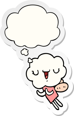 Düşünce baloncuğu insan tarafından çizilmiş bir çıkartma olan sevimli çizgi film başlıklı yaratık.