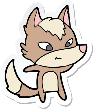 Bir insan tarafından çizilmiş dost canlısı bir kurt çizgi filminin çıkartması.