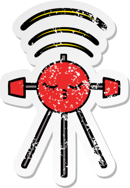 Bir insan tarafından çizilmiş şirin bir çizgi film uydusunun sıkıntılı çıkartması.