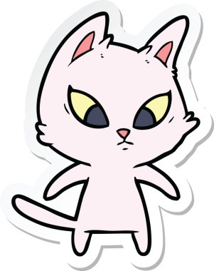 Bir insan tarafından çizilmiş kafası karışmış bir çizgi film kedisinin çıkartması.