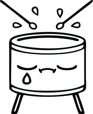 Bir insan tarafından çizilmiş üzgün bir davulun çizgi çizimi