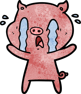 Bir insan tarafından çizilmiş ağlayan domuz çizgi filmi.