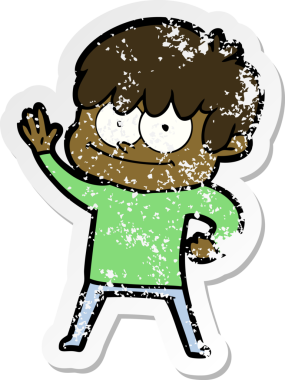 Bir insan tarafından çizilmiş mutlu bir çizgi film karakterinin sıkıntılı çıkartması.