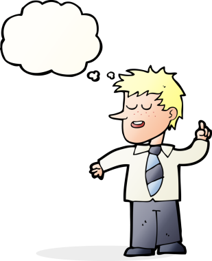 Bir insan tarafından çizilmiş düşünce baloncuğu ile iyi bir fikri olan çizgi film adamı.