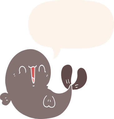 Bir insan tarafından çizilmiş, konuşma baloncuğu olan sevimli bir balina.