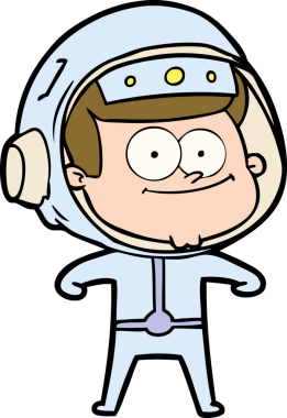 Bir insan tarafından çizilmiş mutlu astronot çizgi filmi.