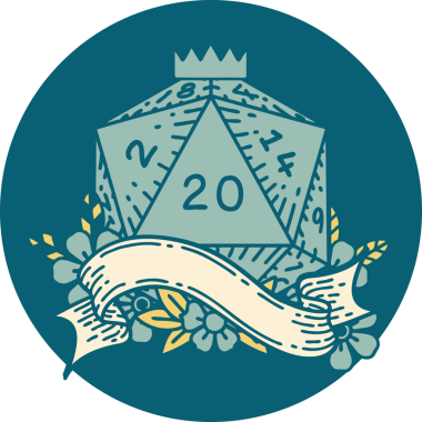 Retro Dövme Biçimi Doğal 20 D20 zar bir insan tarafından çizildi