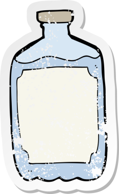 Bir insan tarafından çizilmiş karikatür su şişesinin gerilimli yapıştırması.