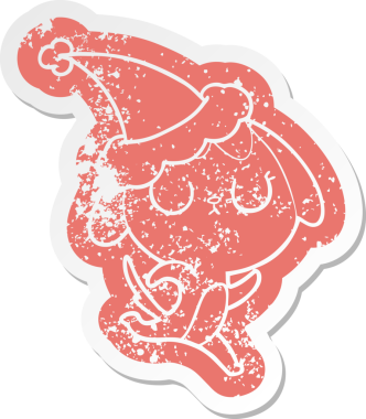 Bir insan tarafından çizilmiş Noel Baba şapkası takan bir köpeğin garip bir karikatürü.