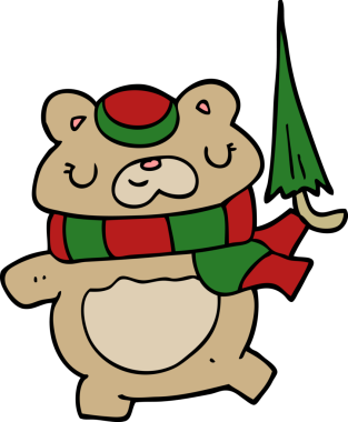 Bir insan tarafından çizilmiş şemsiyeli çizgi film ayısı.