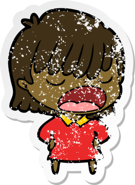 Bir insan tarafından yüksek sesle çizilmiş karikatür kadının sıkıntılı çıkartması.