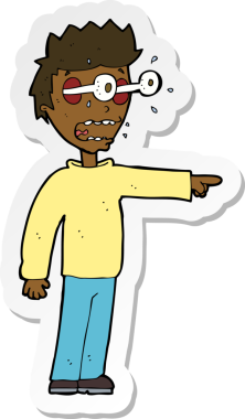 Bir insan tarafından çizilmiş gözleri dışarı fırlayan bir karikatürcünün çıkartması.