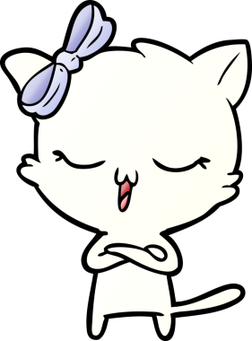 Bir insan tarafından çizilmiş kafasında yay olan çizgi film kedisi.