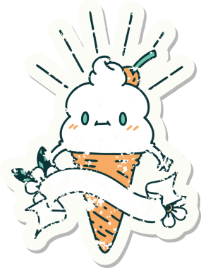 Bir insan tarafından çizilmiş dövmeli dondurma karakterinin eski bir çıkartması.