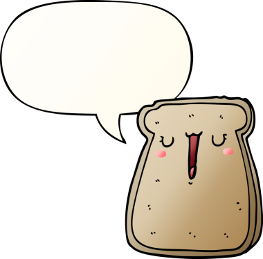 Bir insan tarafından çizilmiş, konuşma baloncuklu çizgi film tostu.