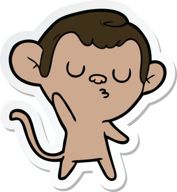 Bir insan tarafından çizilmiş çizgi film maymununun çıkartması.