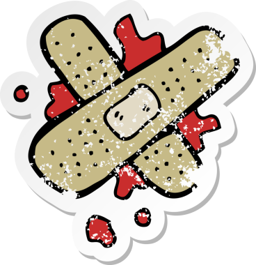 Bir insan tarafından çizilmiş kanlı tıbbi bir karikatürün gerilimli yapıştırması.