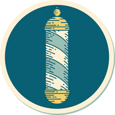 Bir insan tarafından çizilmiş geleneksel bir berber direği stili dövme çıkartması.