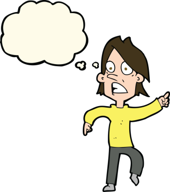 Bir insan tarafından çizilmiş düşünce kabarcığını gösteren endişeli bir çizgi film.