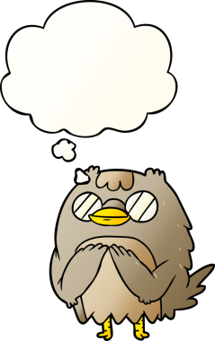 bir insan tarafından çizilmiş yumuşak eğimli düşünce baloncuğu olan yaşlı baykuş çizgi filmi