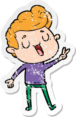 Bir insan tarafından çizilmiş mutlu bir çizgi film karakterinin sıkıntılı çıkartması.