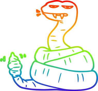 Bir insan tarafından çizilen kızgın çıngıraklı yılanın gökkuşağı gradyan çizimi