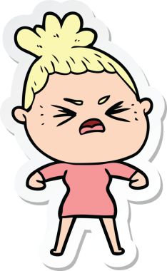 Bir insan tarafından çizilmiş kızgın bir karikatür çıkartması.