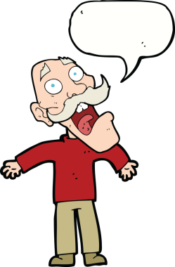 Karikatür, bir insan tarafından çizilmiş konuşma balonlu yaşlı adamı dehşete düşürdü.