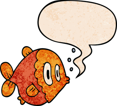 bir insan tarafından çizilmiş, konuşma baloncuklu çizgi film balığı.