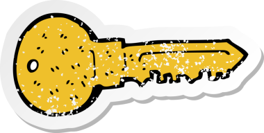 Bir insan tarafından çizilmiş karikatür anahtarının gerilimli retro etiketi