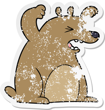 Bir insan tarafından çizilmiş karikatür kükreyen ayısının sıkıntılı çıkartması.