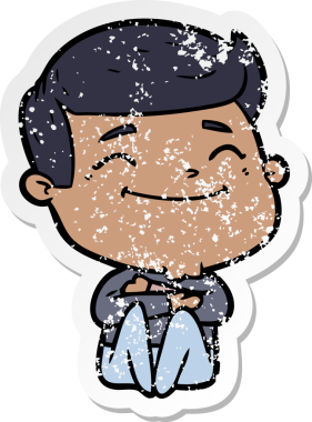 Bir insan tarafından çizilmiş mutlu bir çizgi film karakterinin sıkıntılı çıkartması.