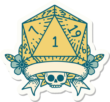 Bir insan tarafından çizilmiş doğal bir d20 zar etiketi.