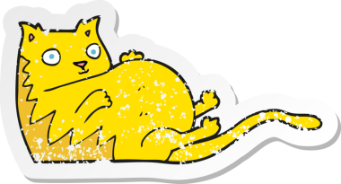 Bir insan tarafından çizilmiş şişman bir kedinin gerilmiş çıkartması.