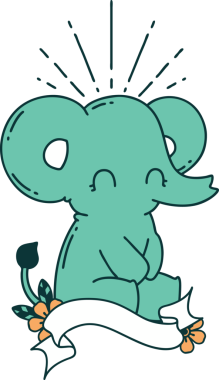 Dövme stili afiş. Bir insan tarafından çizilmiş şirin fil.