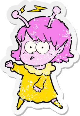 Bir insan tarafından çizilmiş uzaylı bir kızın sıkıntılı çıkartması.