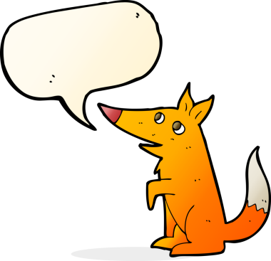 bir insan tarafından çizilmiş konuşma balonlu tilki yavrusu.